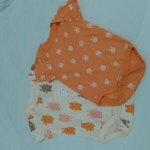Sterling Cute Baby Girl Bunny Print 2 Bundle Bodysuits in Orange and Cream Set